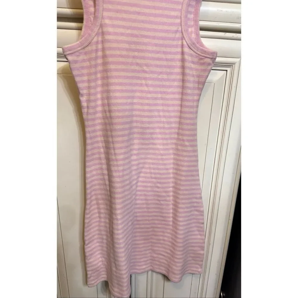 Nordrstrom Girls Striped Ribbed Stretch Sleeveless Tank Dress Pink Tan Sz 10/12